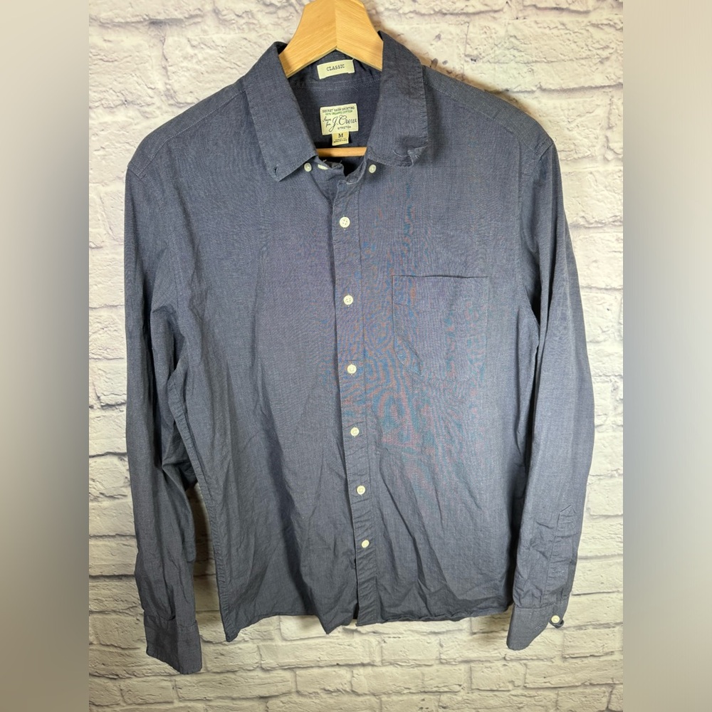 J.Crew Men Classic Secret Wash Cotton Popplin Button down blue shirt Size Medium